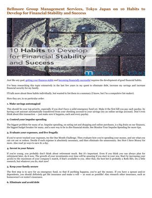 Bellmore Group Management Services, Tokyo Japan on 10 Habits to Develop for Financial Stability and Success