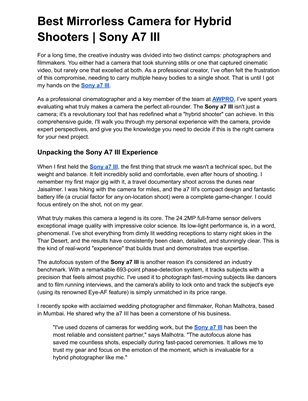 Best Mirrorless Camera for Hybrid Shooters | Sony A7 III