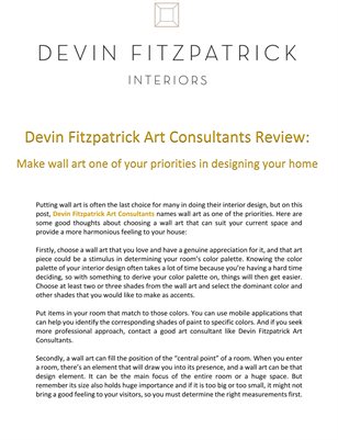 Devin Fitzpatrick Art Consultant: Make wall art one of your priorities in designing your home