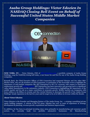 Asaba Group Holdings: Victor Edozien In NASDAQ Closing Bell Event on Behalf of Successful United States Middle Market Companies