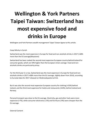 Wellington & York Partners Taipei Taiwan: Switzerland has most expensive food and drinks in Europe