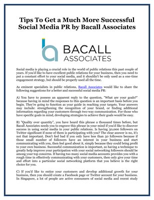 Tips To Get a Much More Successful Social Media PR by Bacall Associates