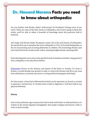 Dr. Howard Marans: Facts you need to know about orthopedics