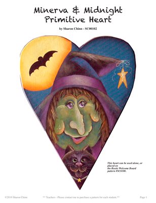 Minerva & Midnight Primitive Heart Painting Pattern by Sharon Chinn SC00102