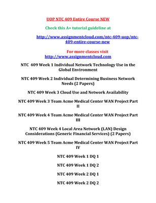 UOP NTC 409 Entire Course NEW