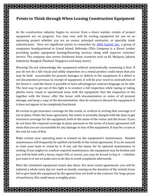 Points to Think through When Leasing Construction Equipment