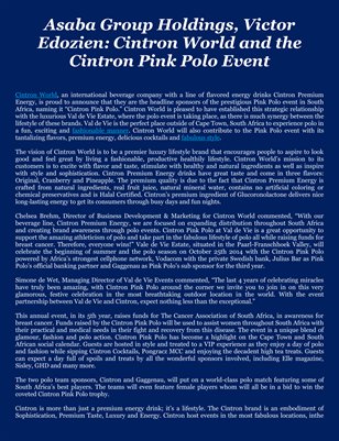 Asaba Group Holdings, Victor Edozien: Cintron World and the Cintron Pink Polo Event
