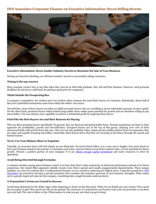 DFS Associates Corporate Finance on Executive Information: Seven Selling Secrets