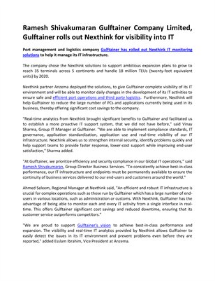 Ramesh Shivakumaran Gulftainer Company Limited, Gulftainer rolls out Nexthink for visibility into IT