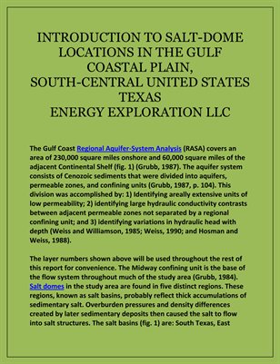 INTRODUCTION TO SALT-DOME LOCATIONS IN THE GULF COASTAL PLAIN, SOUTH-CENTRAL UNITED STATES TEXAS ENERGY EXPLORATION LLC