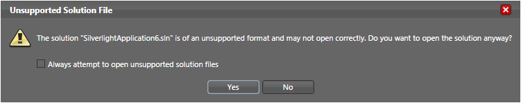 Blend warning on opening VS10 solution file Blend warning on opening VS10 solution file