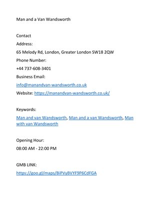 Man and a Van Wandsworth