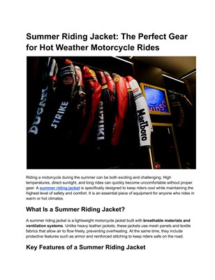 Summer Riding Jacket: The Perfect Gear for Hot Weather Motorcycle Rides
