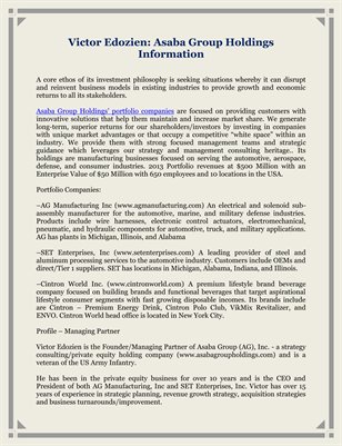 Victor Edozien: Asaba Group Holdings Information