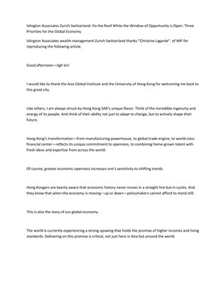 Fix the Roof While the Window of Opportunity is Open: Three Priorities for the Global Economy