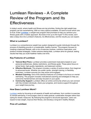 Lumilean Reviews -  A Complete Review of the Program and Its Effectiveness