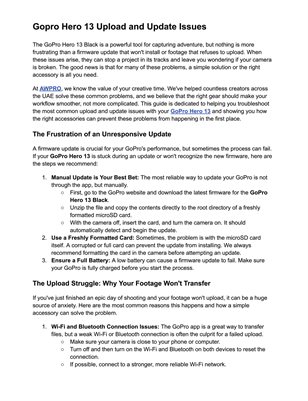 Gopro Hero 13 Upload and Update Issues