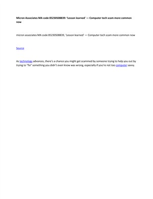 Micron Associates MA code 85230508839: ‘Lesson learned' — Computer tech scam more common now
