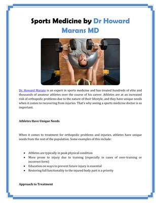 Sports Medicine by Dr Howard Marans MD