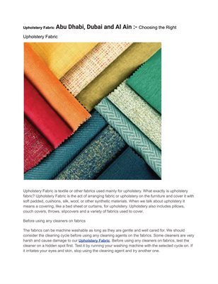 Upholstery Fabric Abu Dhabi, Dubai and Al Ain :- Choosing the Right Upholstery Fabric