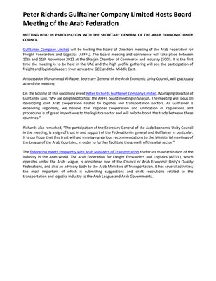 Peter Richards Gulftainer Company Limited Hosts Board Meeting of the Arab Federation