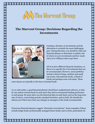 The Marvont Group: Decisions Regarding the Investments