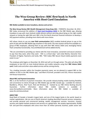 The Woo Group Review: RBC first bank in North America with Host Card Emulation