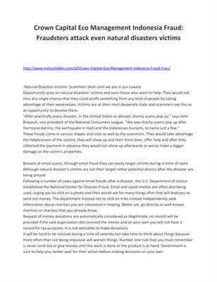 Crown Capital Eco Management Indonesia Fraud: Fraudsters attack even natural disasters victims