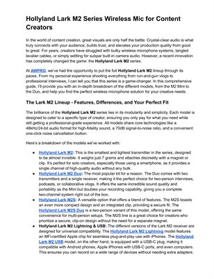 Hollyland Lark M2 Series Wireless Mic for Content Creators