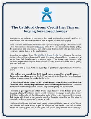 The Cathford Group Credit Inc: Tips on buying foreclosed homes