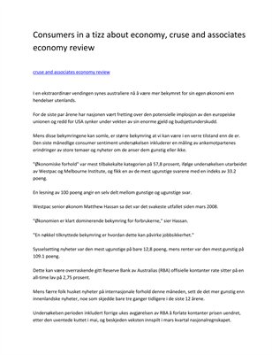 Consumers in a tizz about economy, cruse and associates economy review