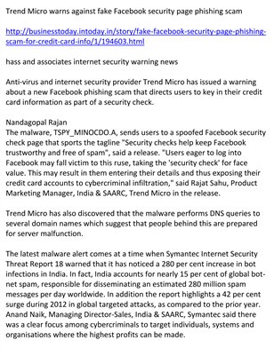 Trend Micro warns against fake Facebook security page phishing scam