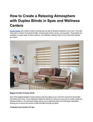 How to Create a Relaxing Atmosphere with Duplex Blinds in Spas and Wellness Centers