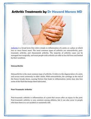 Arthritis Treatments by Dr Howard Marans MD
