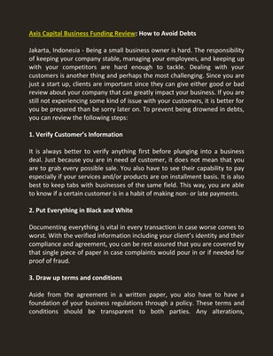 Axis Capital Business Funding Review, How to Avoid Debts