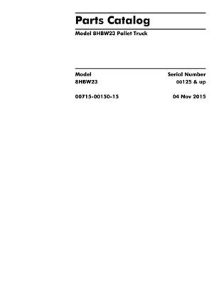 Toyota 8HBW23 Pallet Jack Forklift Truck Parts Catalog Manual