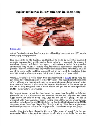 Exploring the rise in HIV numbers in Hong Kong