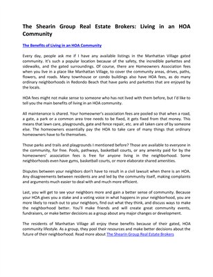 The Shearin Group Real Estate Brokers: Living in an HOA Community