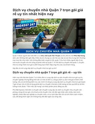 Dịch vụ chuyển nhà Quận 7 giá rẻ