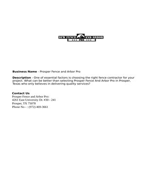 Prosper Fence Repair – ProsperFenceAndArborPro