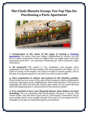 The Cindy Shearin Group: Ten Top Tips for Purchasing a Paris Apartment