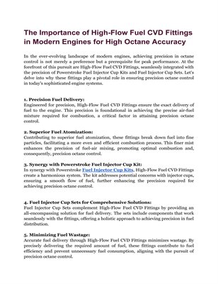 The Importance of High-Flow Fuel CVD Fittings in Modern Engines for High Octane Accuracy