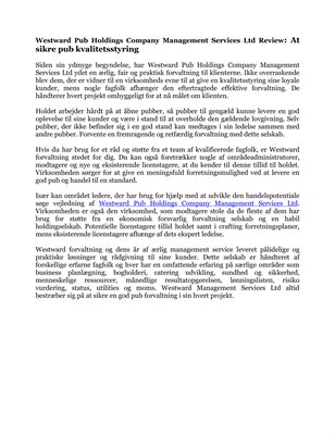 Westward Pub Holdings Company Management Services Ltd Review: At sikre pub kvalitetsstyring