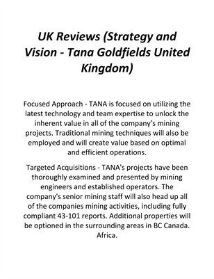 UK Reviews (Strategy and Vision - Tana Goldfields United Kingdom)