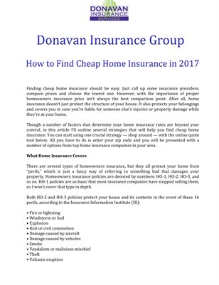 Donavan Insurance Group: How to Find Cheap Home Insurance in 2017