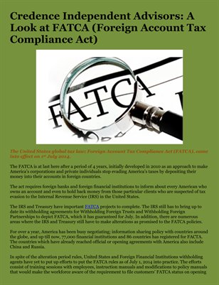 Credence Independent Advisors: A Look at FATCA (Foreign Account Tax Compliance Act)