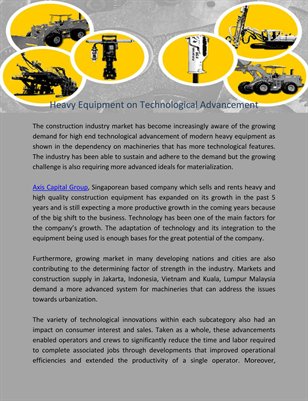Heavy Equipment on Technological Advancement