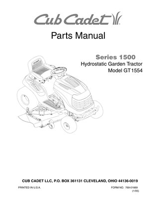 CUB CADET GT1554 LAWNMOWER TRACTOR PARTS MANUAL