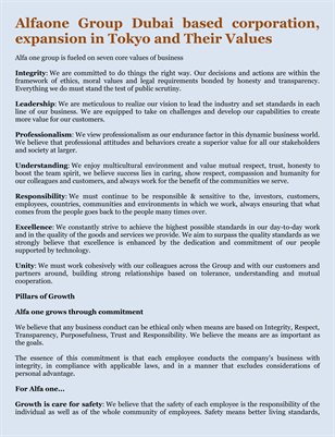 Alfaone Group Dubai based corporation, expansion in Tokyo and Their Values