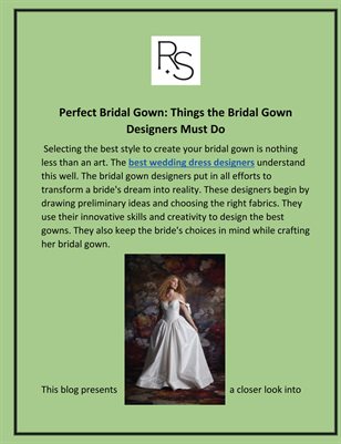 Perfect Bridal Gown: Things the Bridal Gown Designers Must Do
